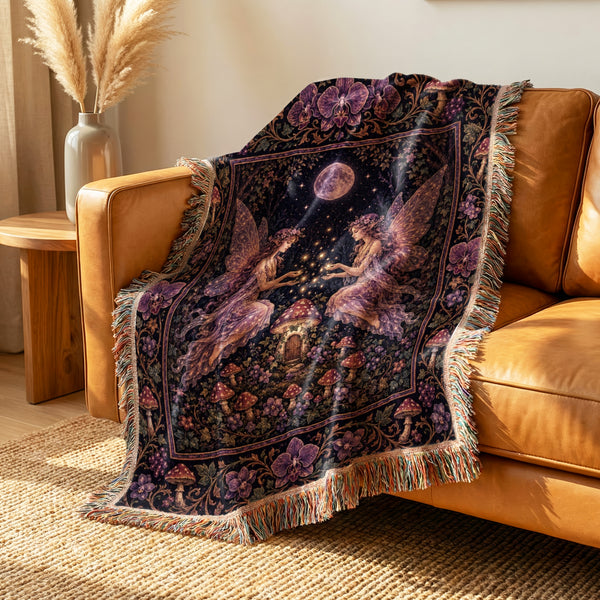Purple Mushroom Twin Fairies Blanket