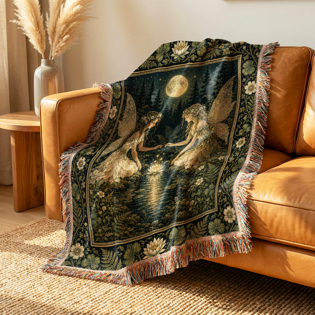 Moonlit Lily Pond Fairies Blanket