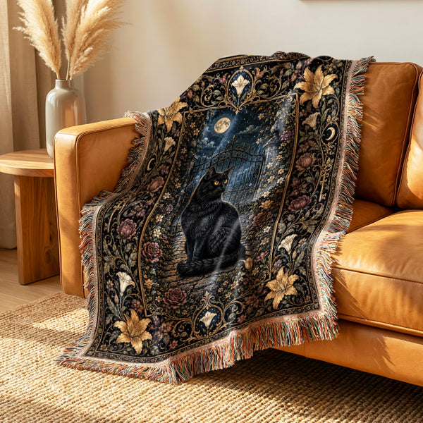 Black Cat at the Garden Gate Blanket
