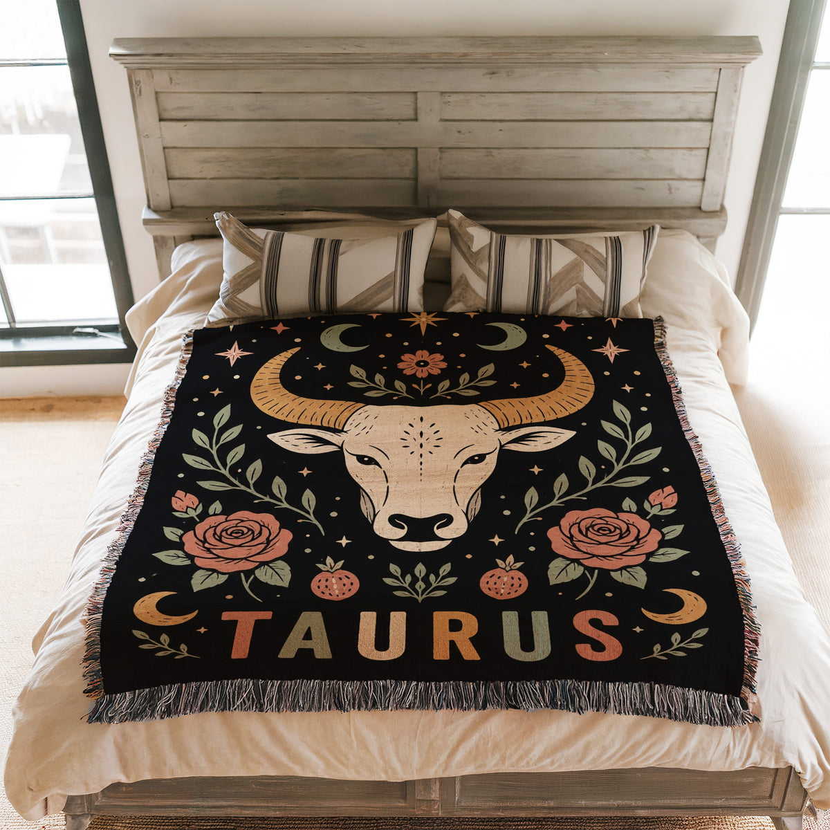 Taurus Moonlit Bull & Roses Blanket
