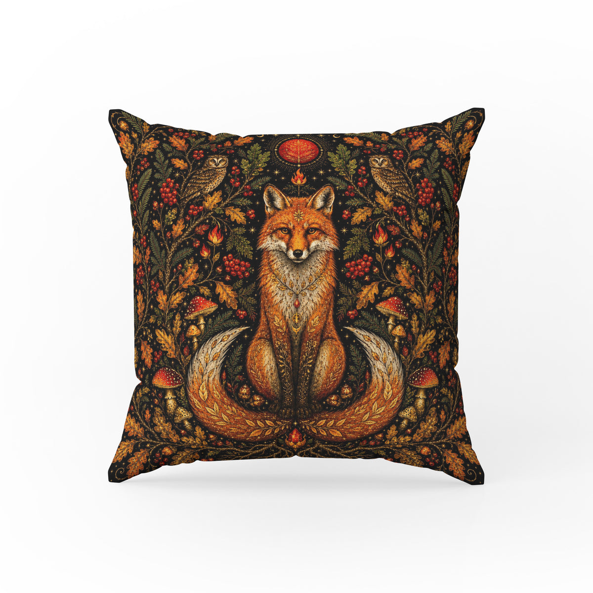 Autumn Foxfire – Fox & Owl Woodland Pillow