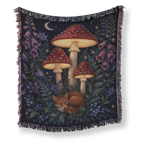 Moonlit Fox & Mushroom Blanket