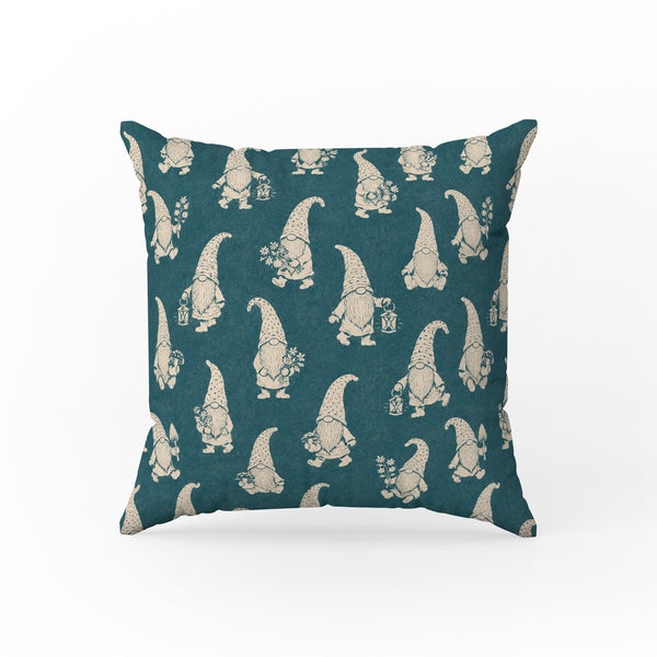 Garden Gnomes – Teal Woodland Pillow
