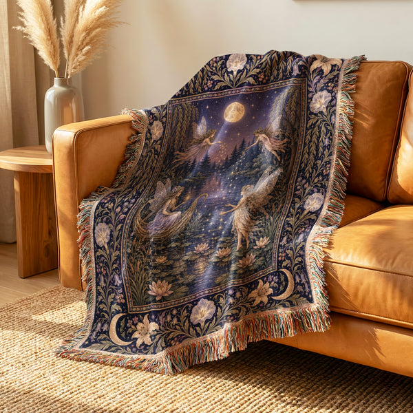 Moonlit Lily Lake Fairies Blanket