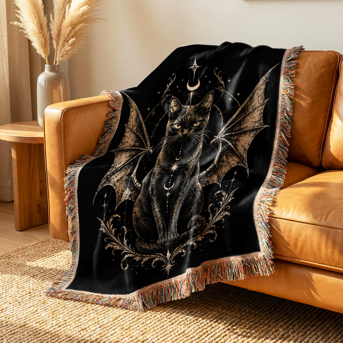 Winged Black Cat Celestial Blanket