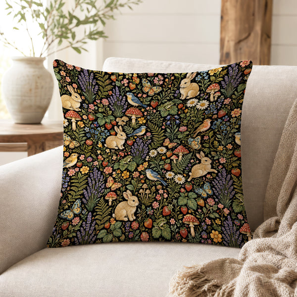 Black Forest Menagerie – Rabbit & Mushroom Pillow