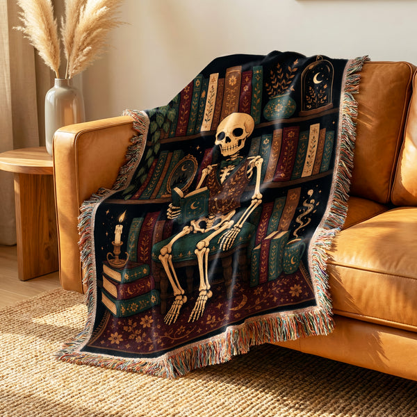 Skeleton Scholar's Celestial Library Blanket