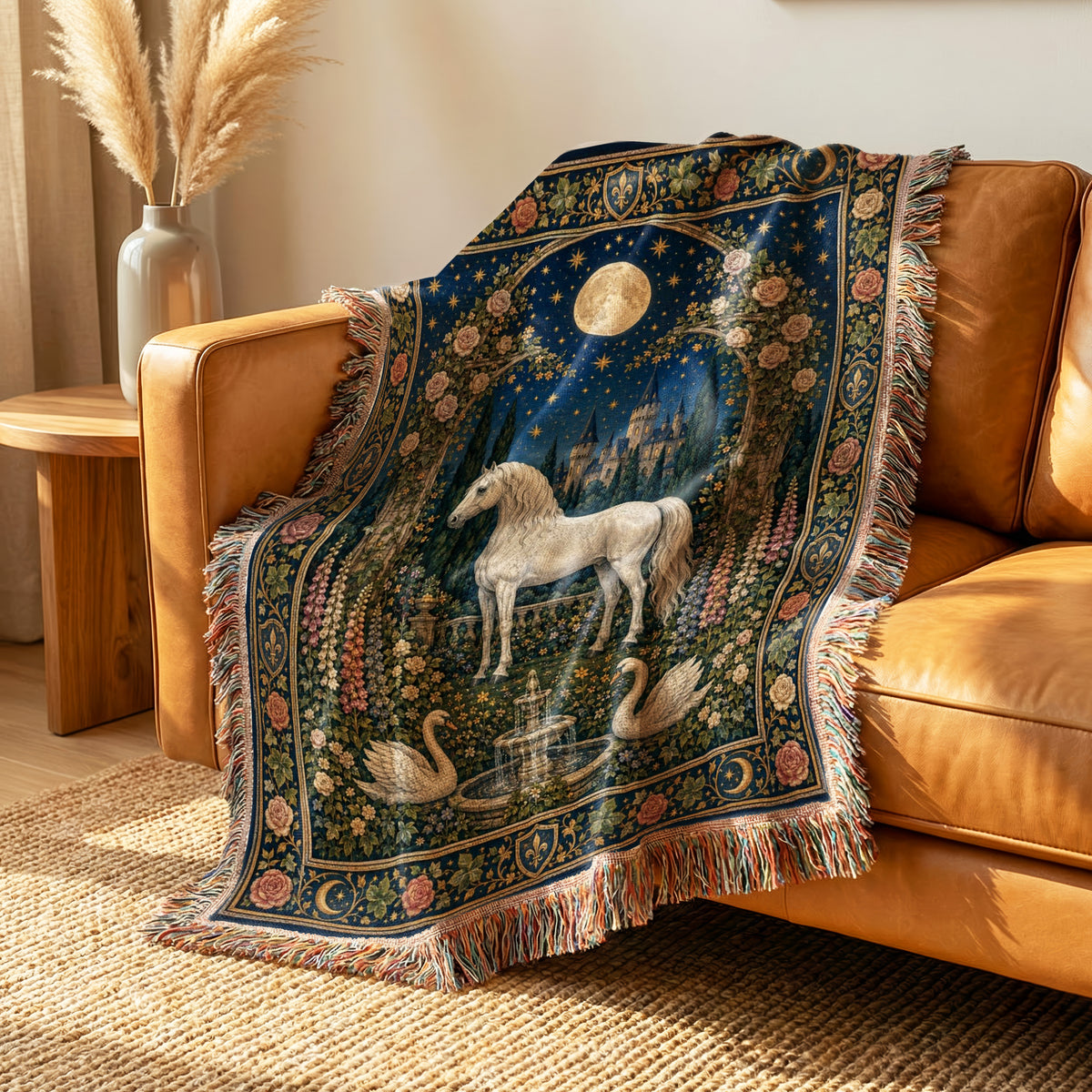 The Moonlit White Horse Court Blanket