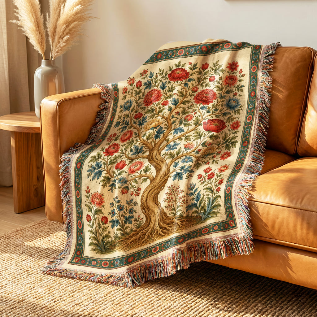 Crimson Bloom Tree Blanket