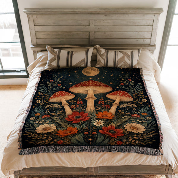 Full Moon Mushroom Garden Blanket