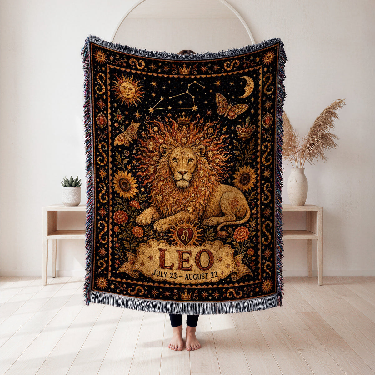 Leo Sun Crown Lion Zodiac Blanket