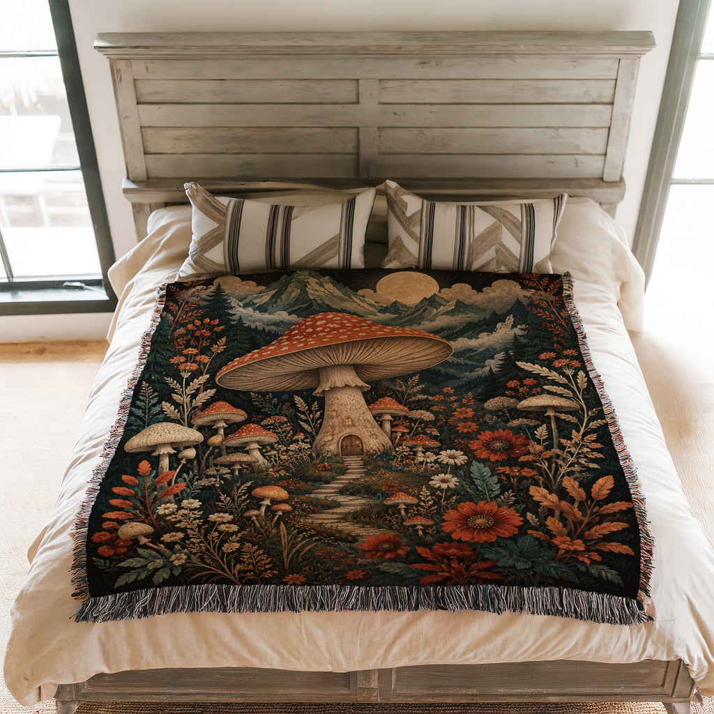 Mushroom Cottage Mountain Blanket