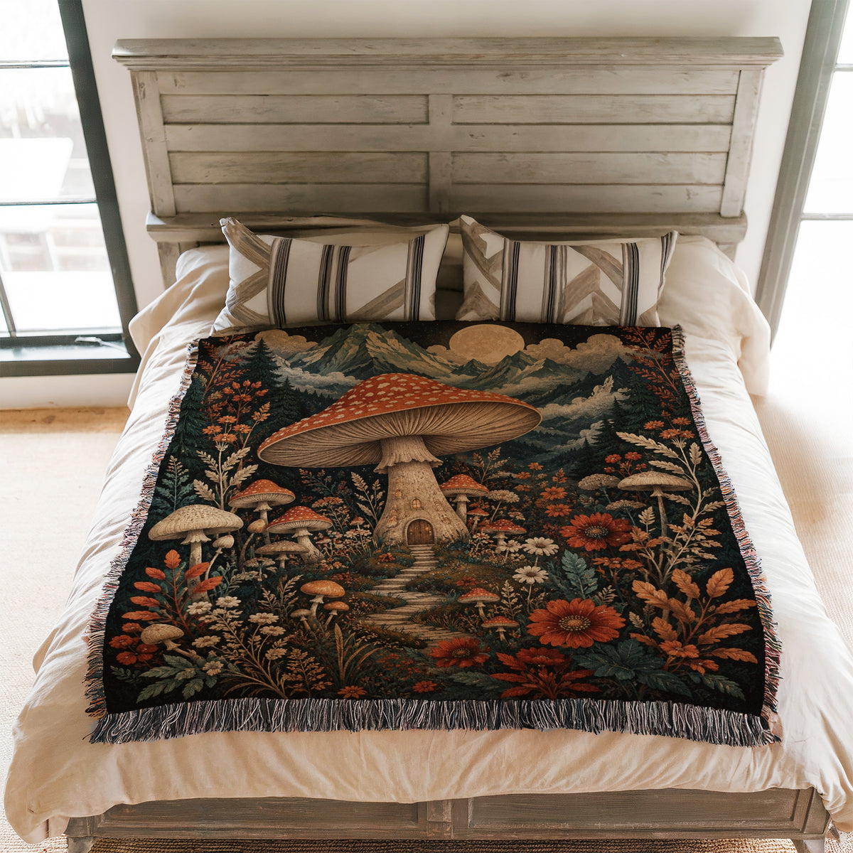 Mushroom Cottage Mountain Blanket