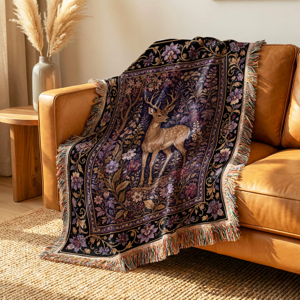 Stag in Bloom Tapestry Blanket