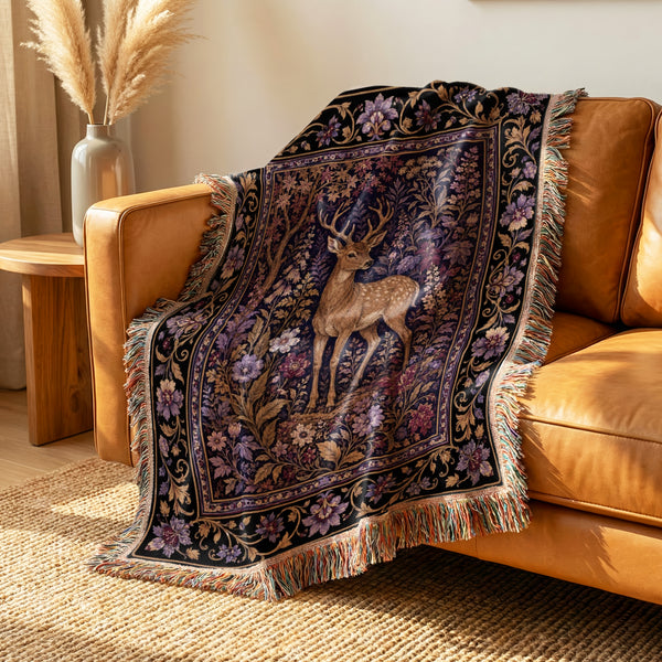 Stag in Bloom Tapestry Blanket