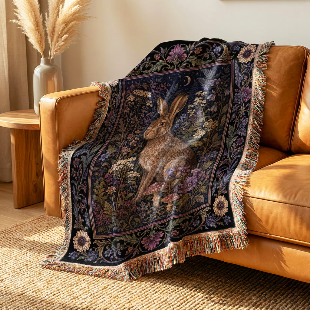 Moonlit Hare Tapestry Blanket