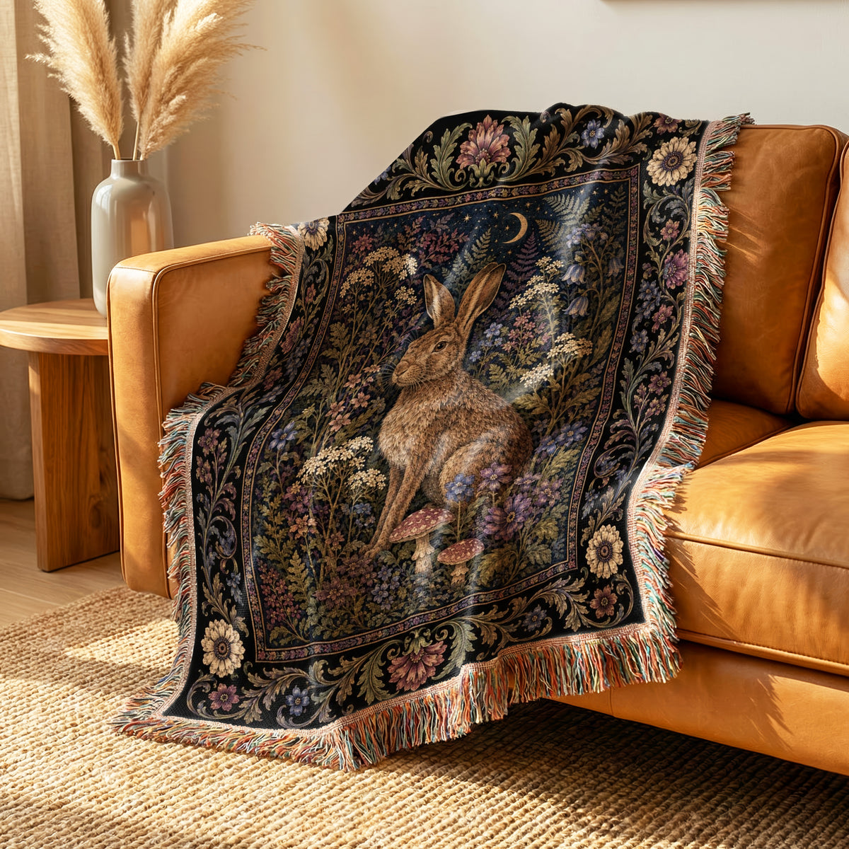 Crescent Moon Hare Tapestry Blanket