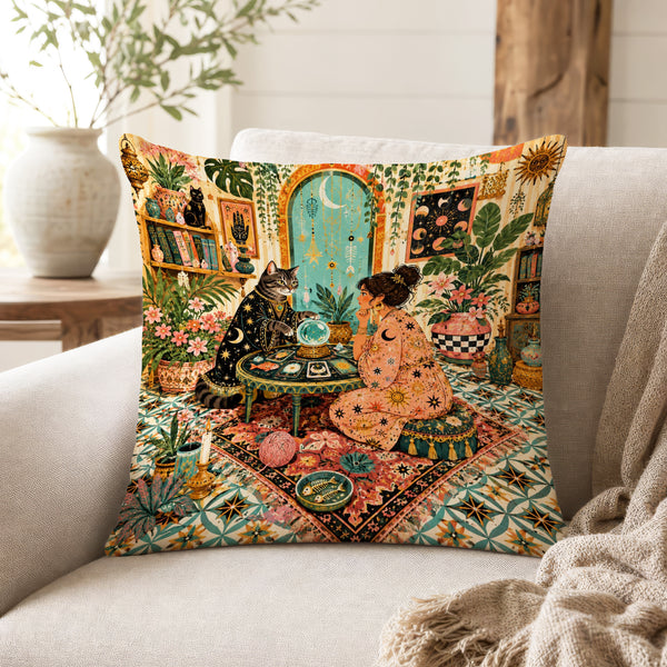 The Fortune Teller’s Cat – Mystical Celestial Pillow