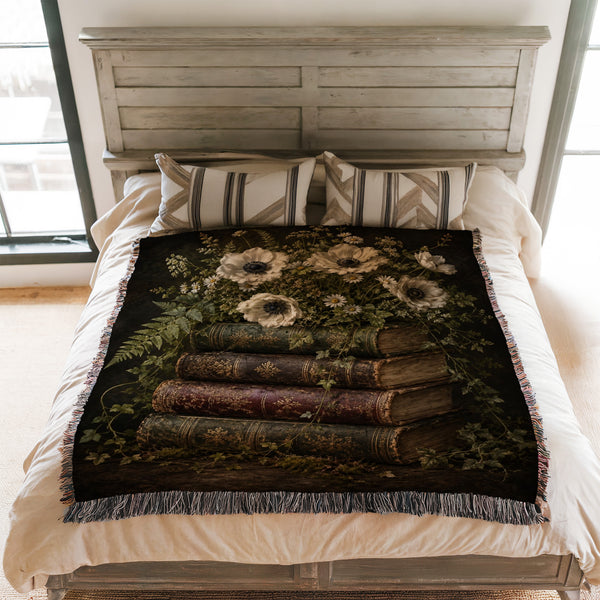 Midnight Anemone & Antique Books Blanket