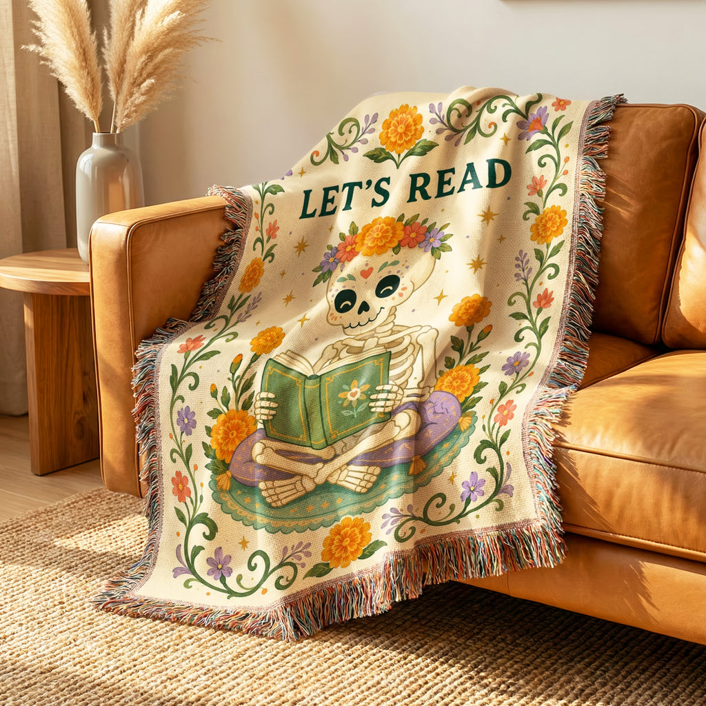 Let's Read Floral Skeleton Blanket