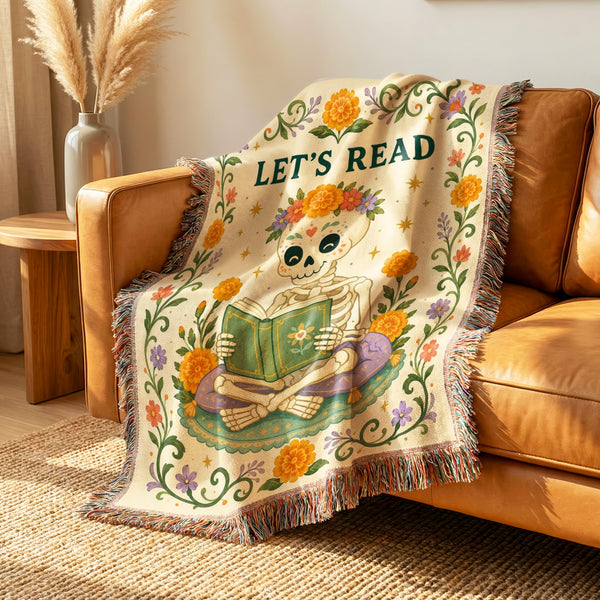Let's Read Floral Skeleton Blanket