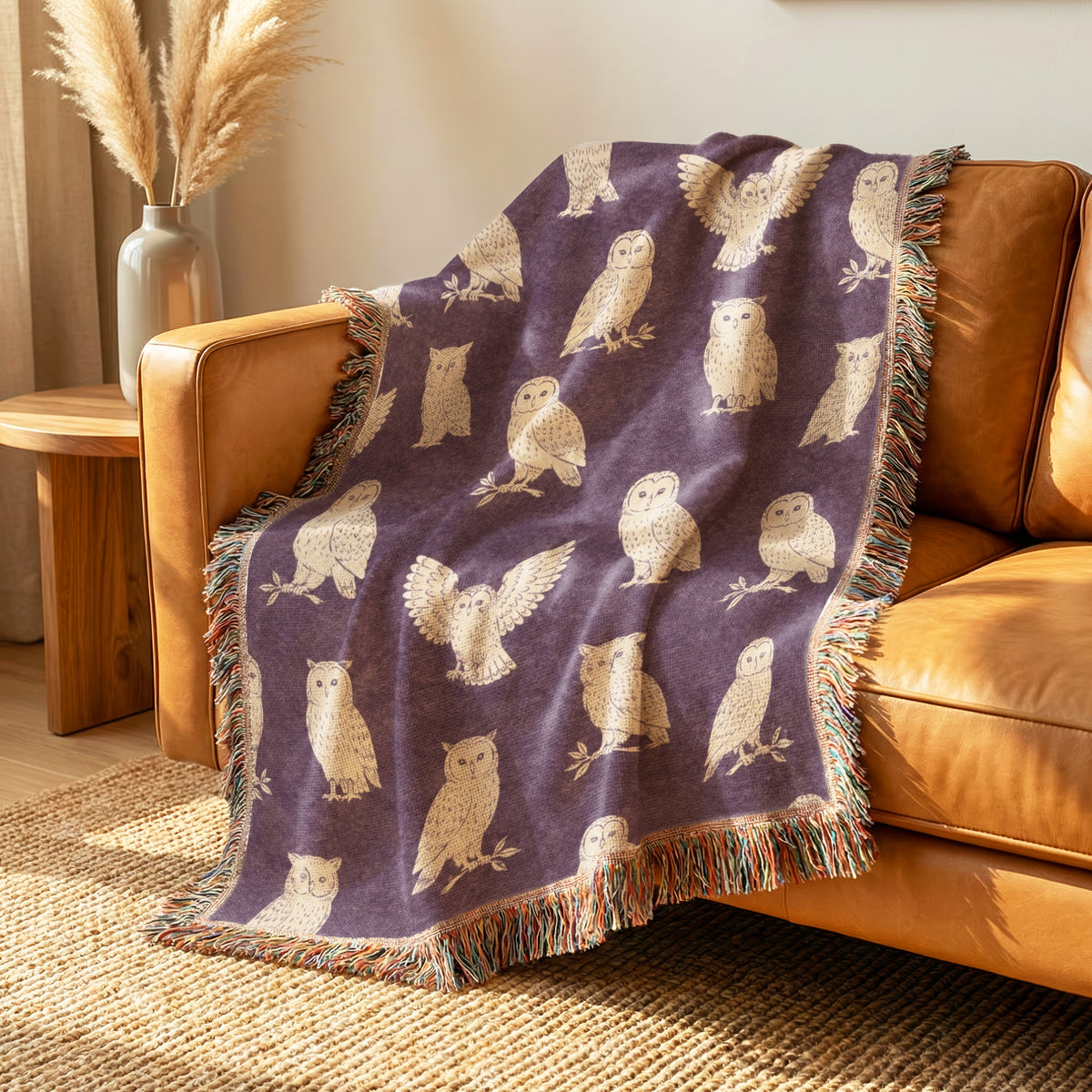 Plum Woodland Owl Blanket