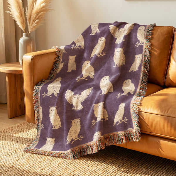 Plum Woodland Owl Blanket