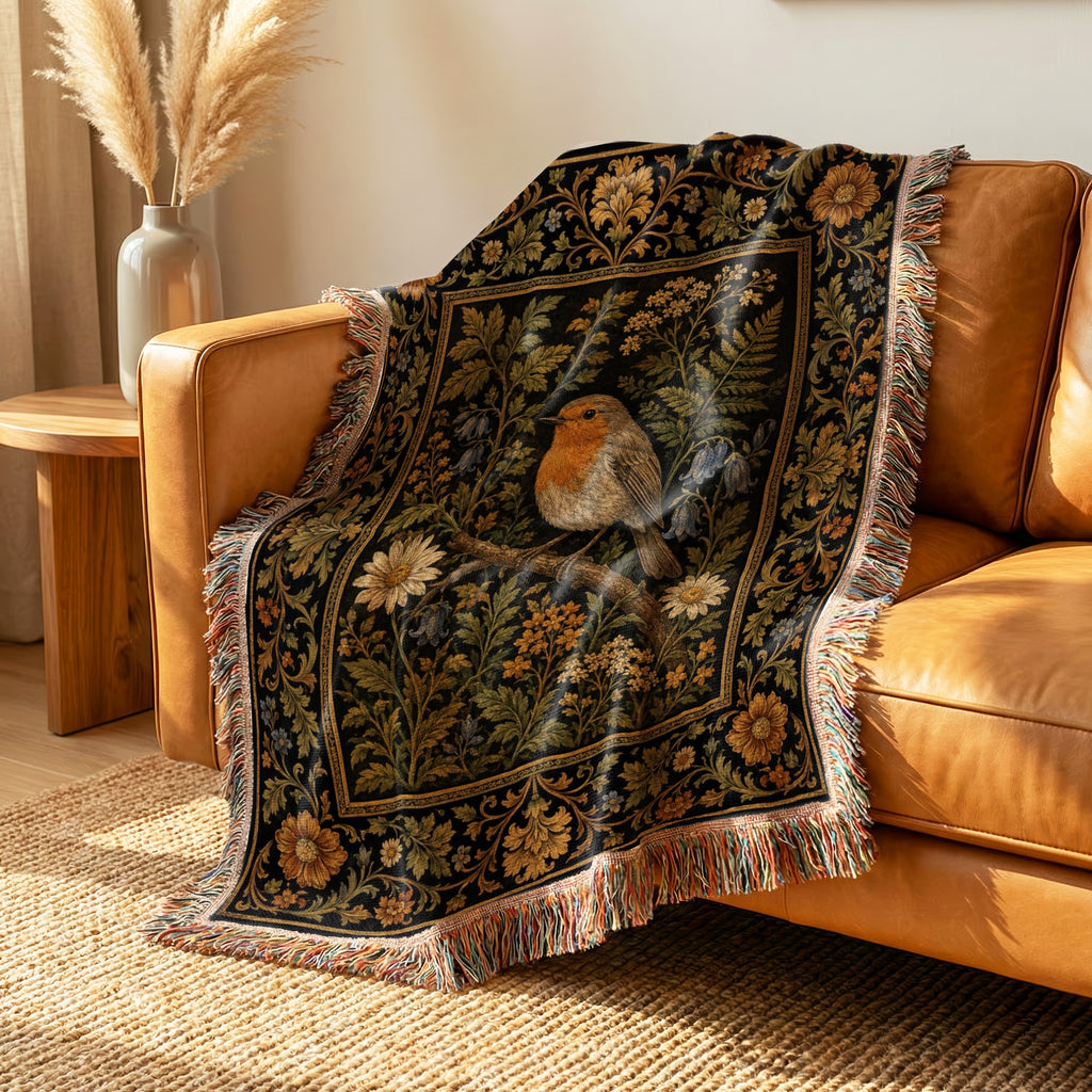 Robin Woodland Tapestry Blanket