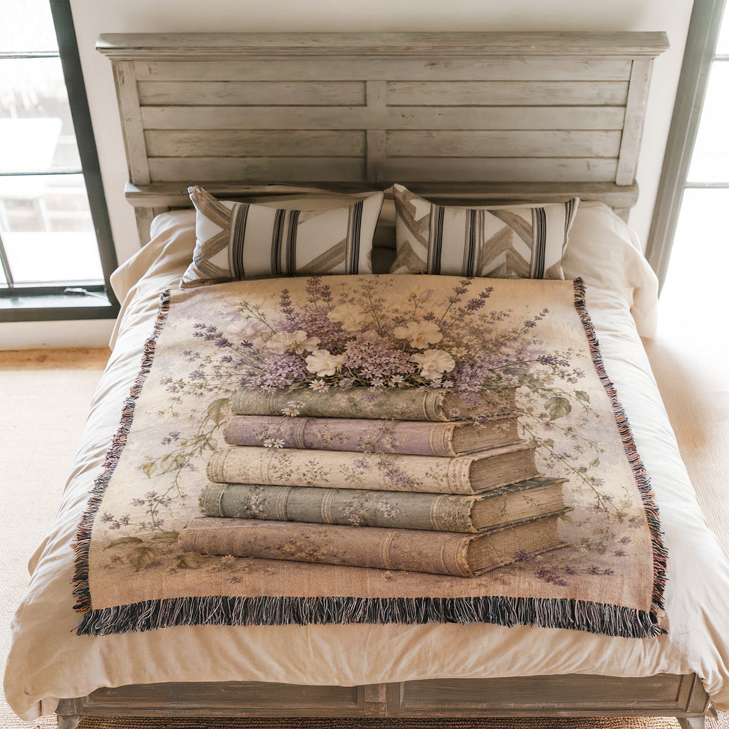 Lavender & Vintage Books Blanket
