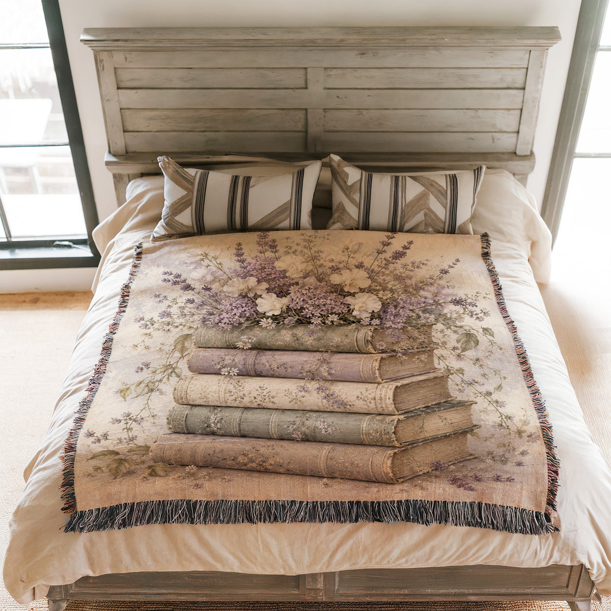 Lavender & Vintage Books Blanket