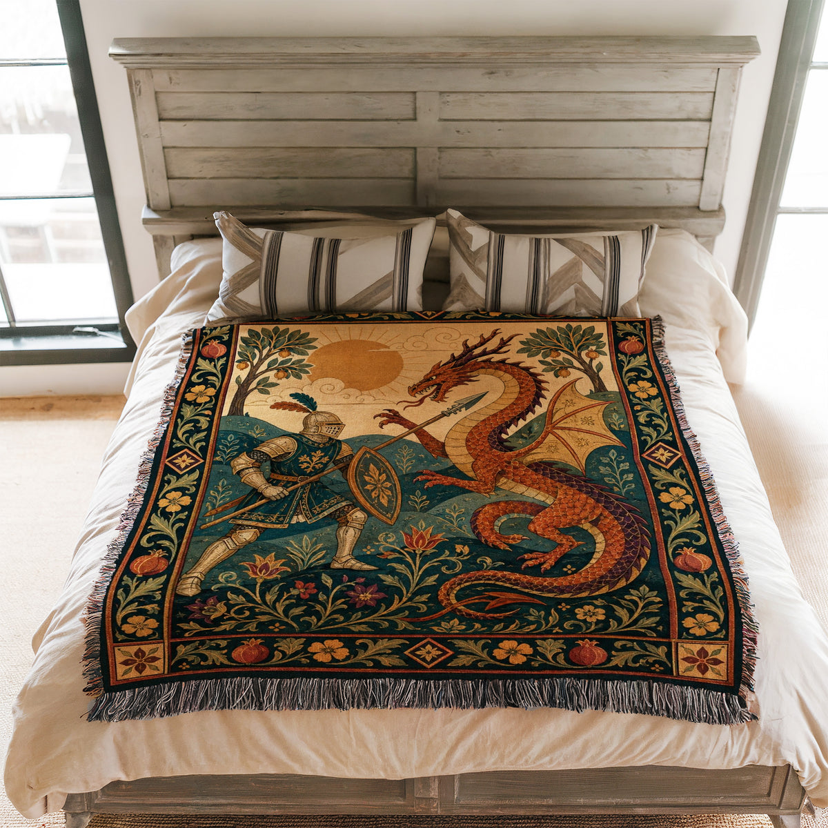 The Sunlit Dragon Duel Blanket