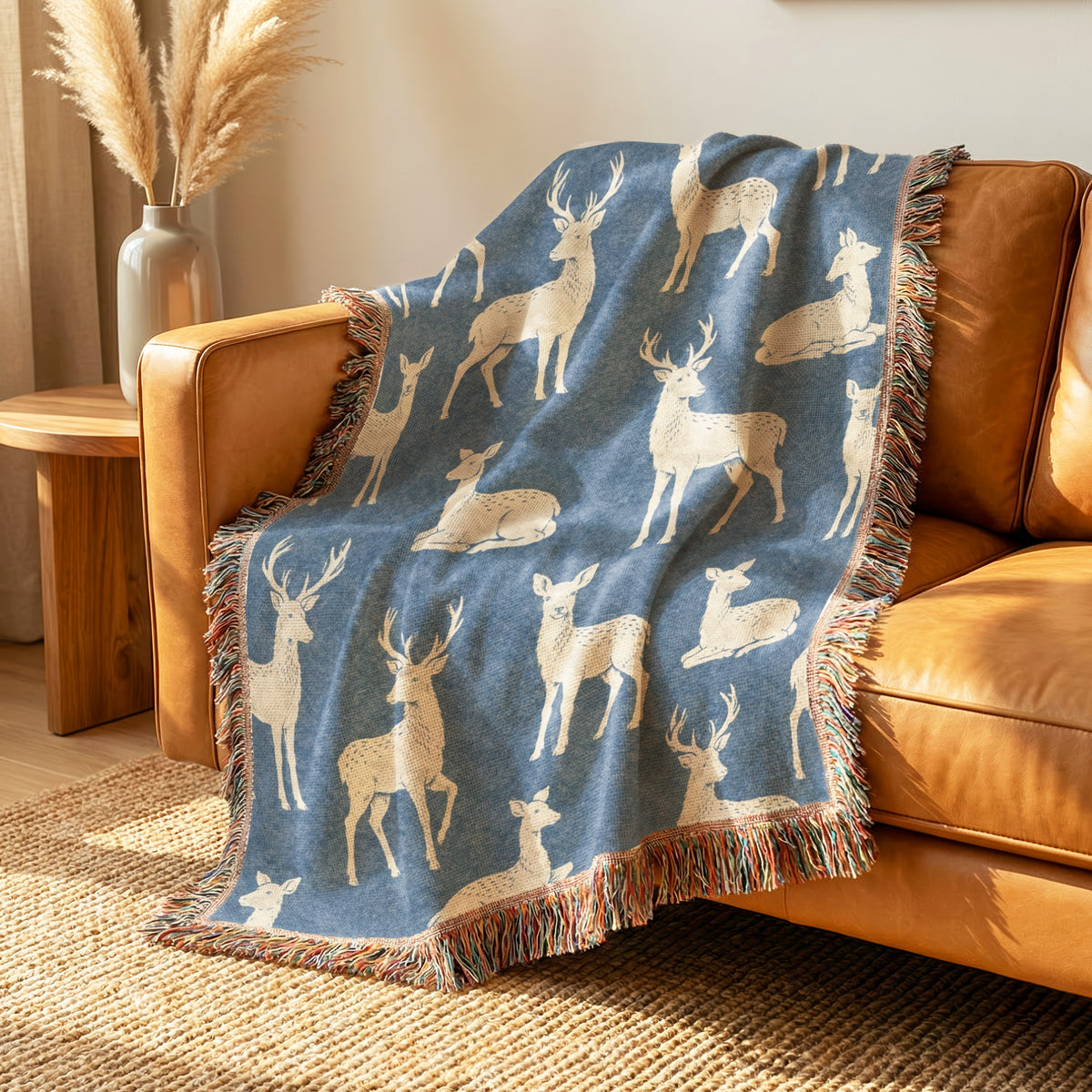 Blue Woodland Deer Blanket