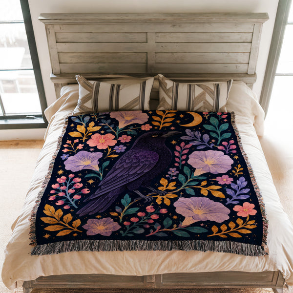 Midnight Raven Flower Blanket