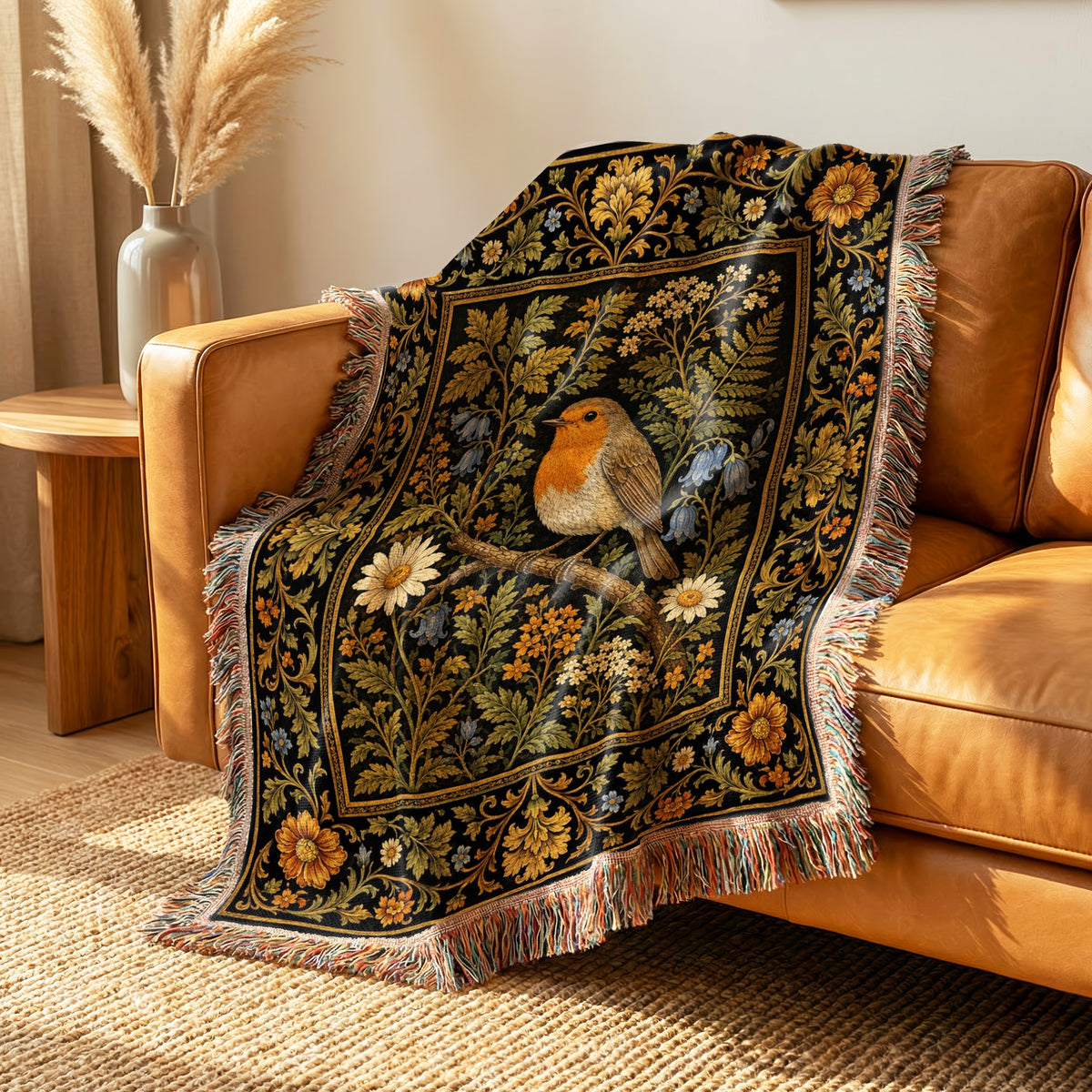 Golden Robin Tapestry Blanket