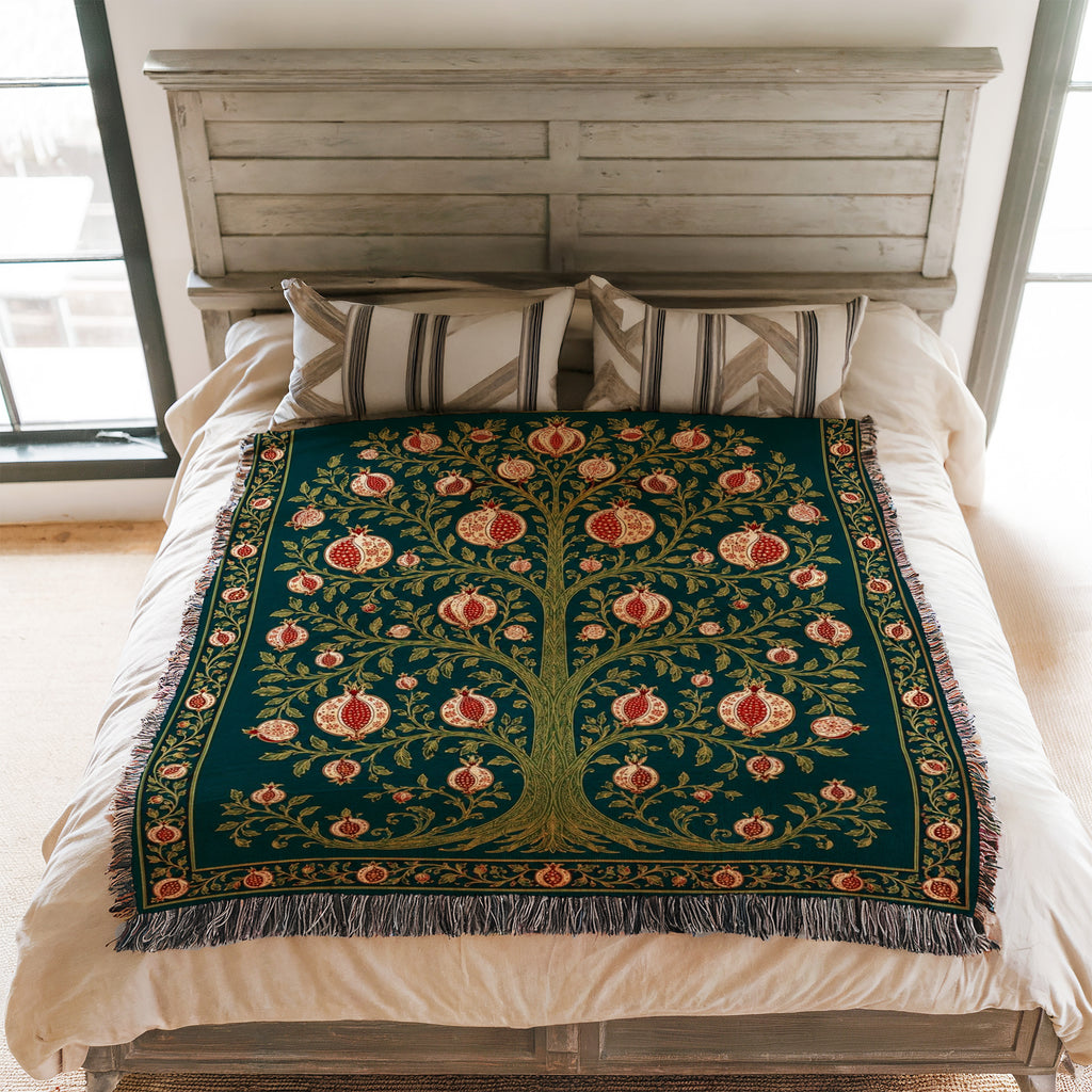 The Midnight Pomegranate Tree Blanket