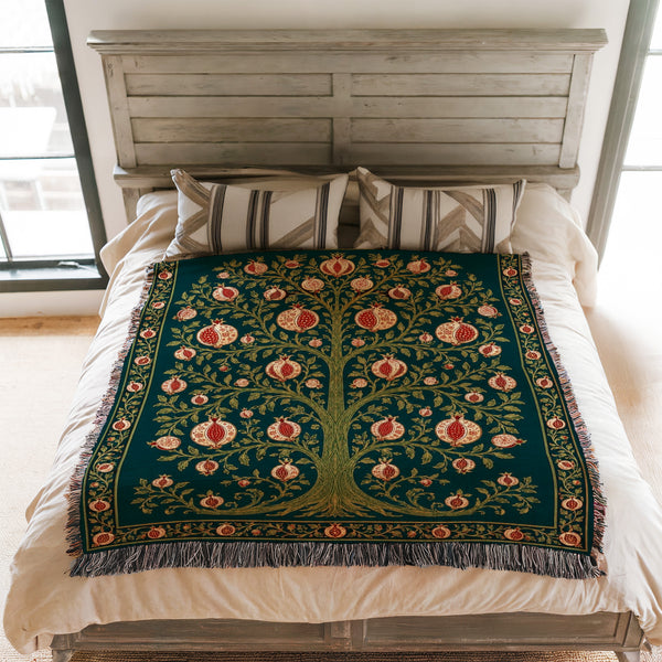 The Midnight Pomegranate Tree Blanket