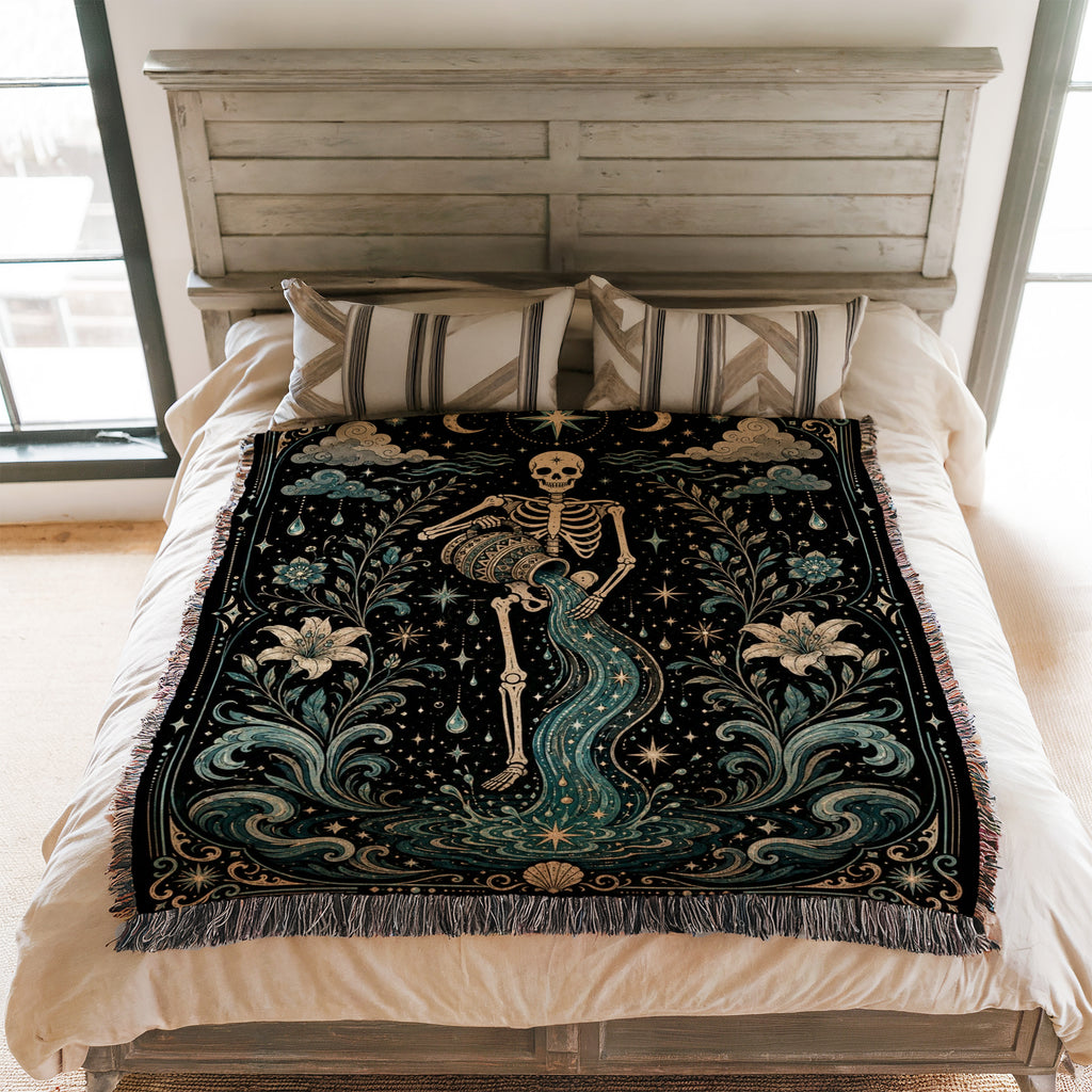 Aquarius Water Bearer – Gothic Skeleton Zodiac Blanket