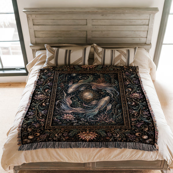 Pisces Moonlit Twin Fish Zodiac Blanket