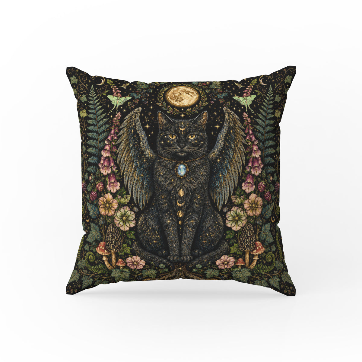 The Moonwing Familiar – Black Cat Fairy Pillow Main image