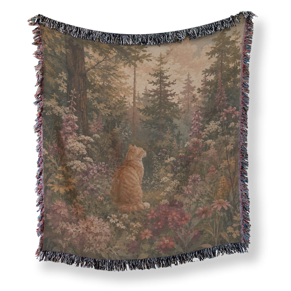 Forest Wildflower Ginger Cat Blanket