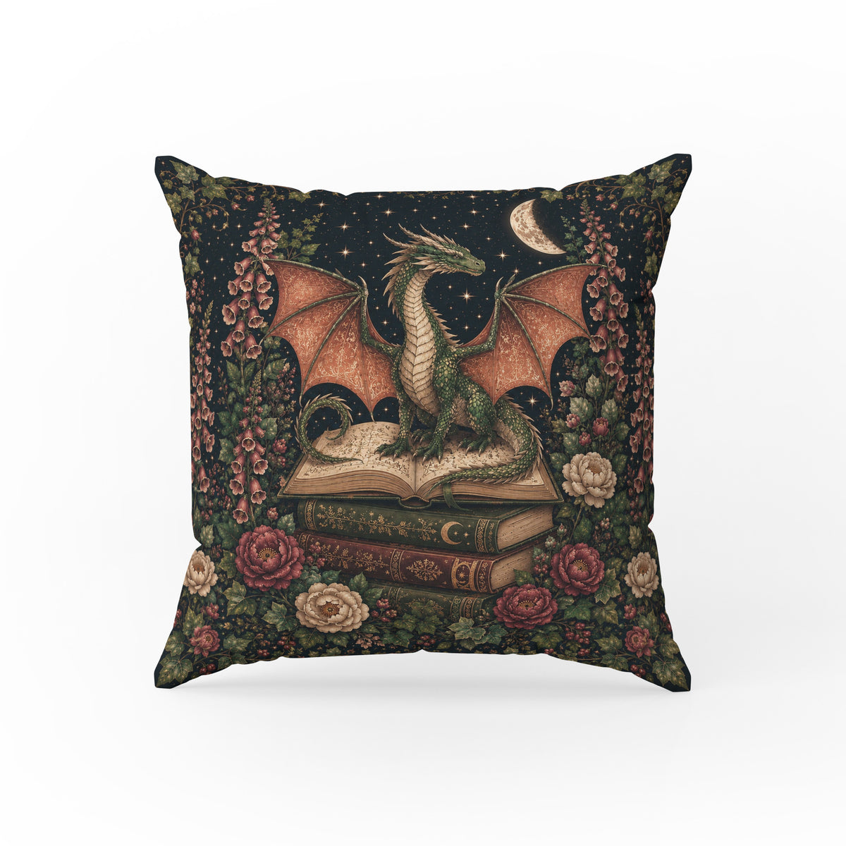 The Ivy Dragon – Dark Botanical Fantasy Pillow Main image