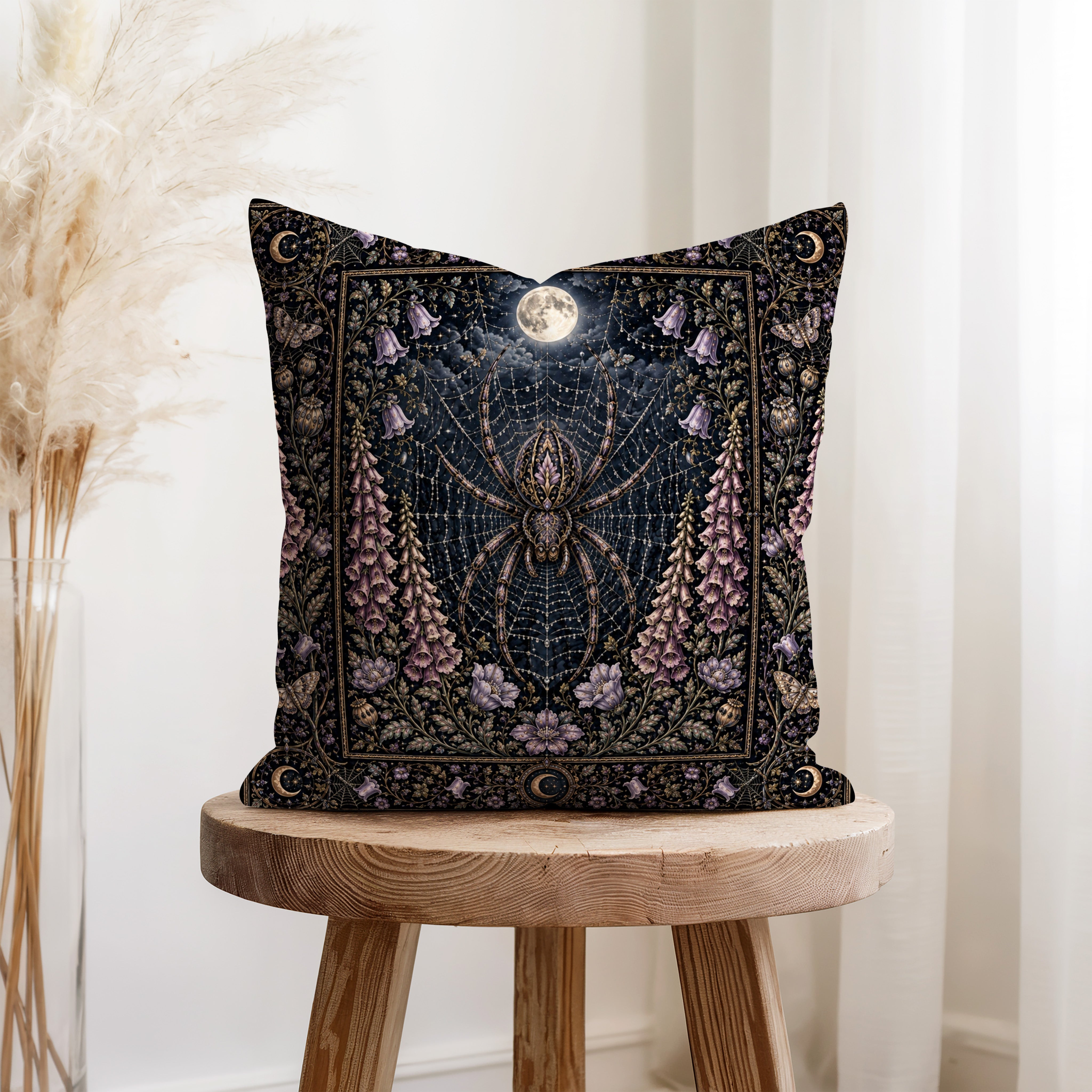 Moonweb – Gothic Spider Floral Pillow Secondary image