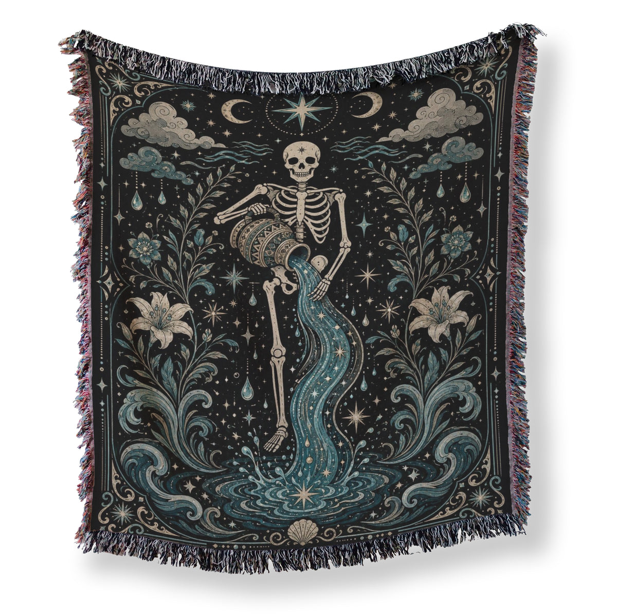 Aquarius Water Bearer – Gothic Skeleton Zodiac Blanket