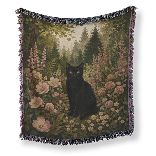 Enchanted Meadow Black Cat Blanket