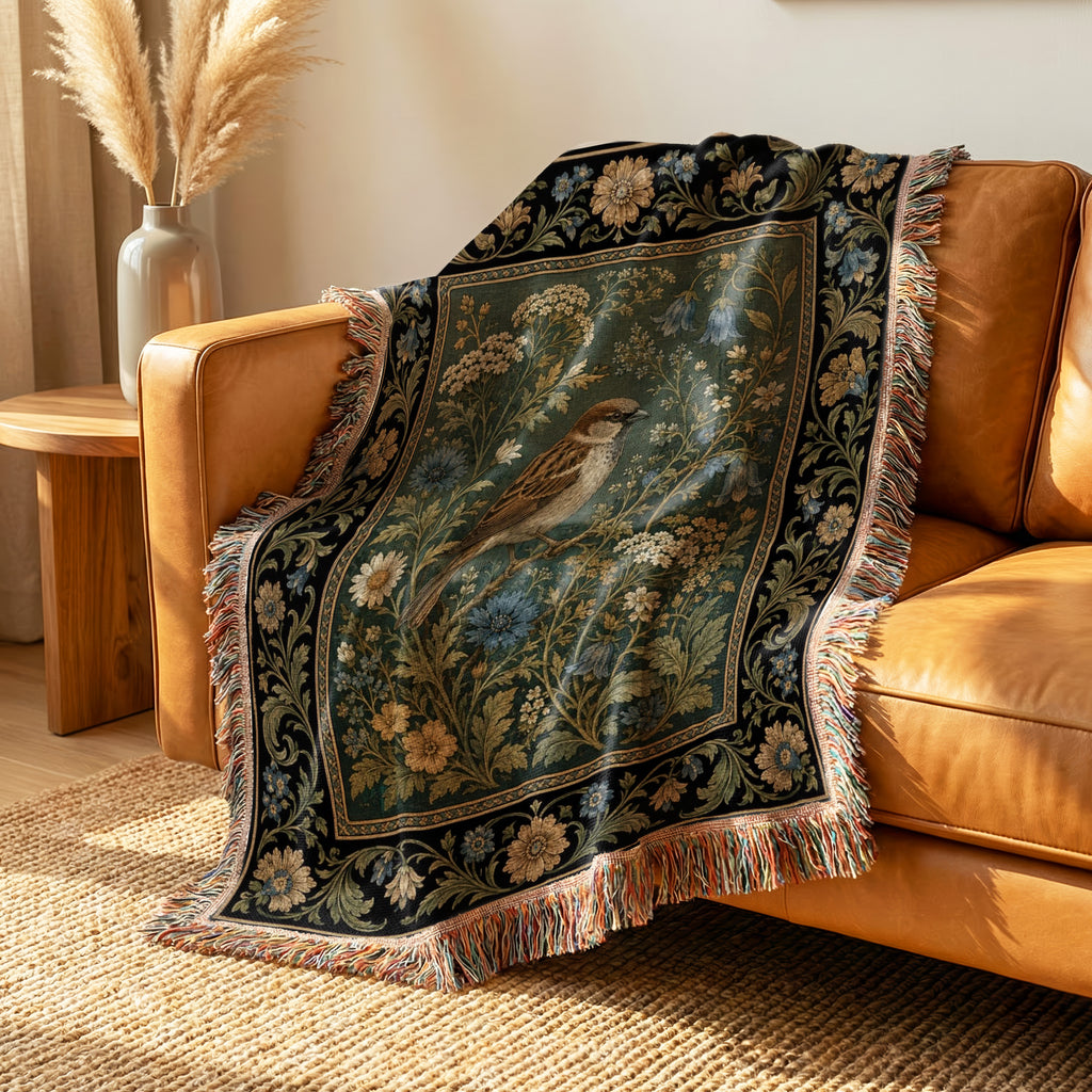 Bluebell Sparrow Tapestry Blanket