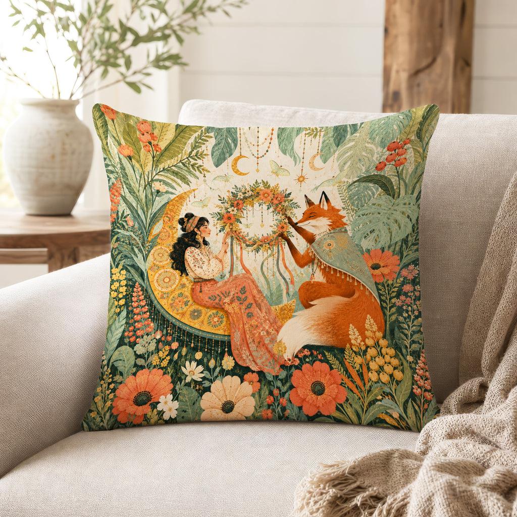 The Fox & Crescent Moon – Woodland Fantasy Pillow