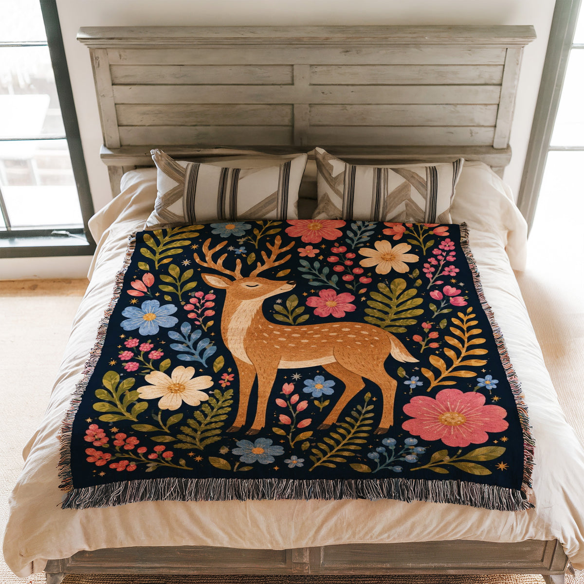 Midnight Floral Stag Blanket