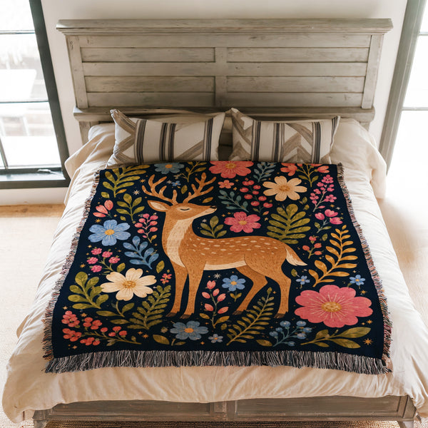 Midnight Floral Stag Blanket