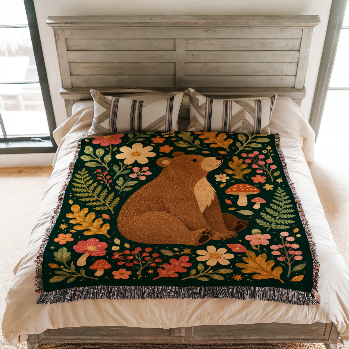 Woodland Bear & Mushroom Blanket