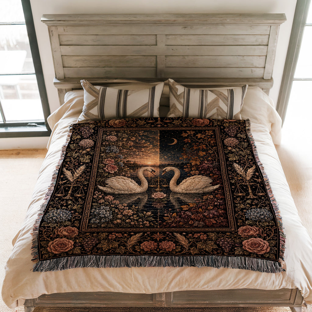 Libra Moonlit Swans Zodiac Blanket